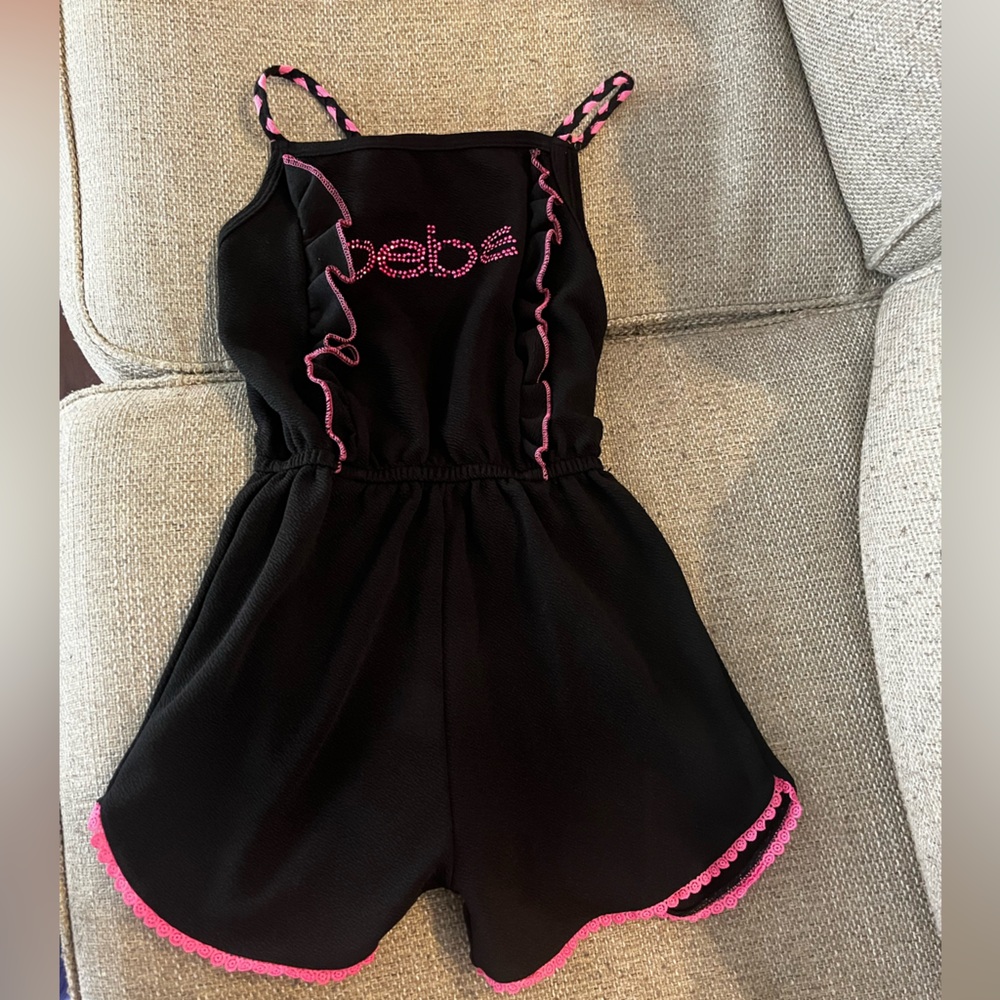 EUC - Bebe - Girls 10/12 - Spagehetti Strap Romper in Black & Pink